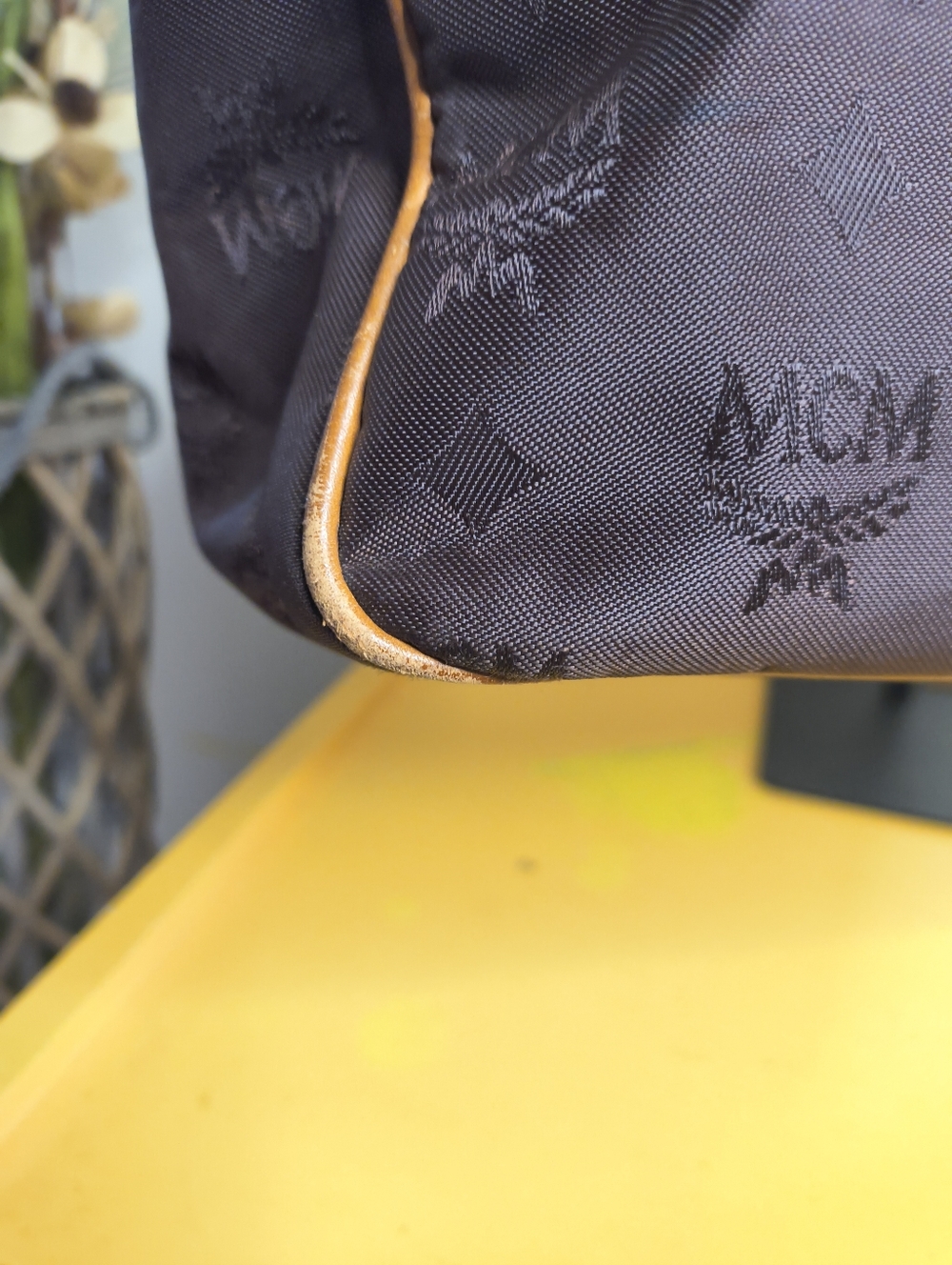 MCM Brown Logo Canvas Shoulder Tote with Gold Chain Handles - Picture 12 of 15